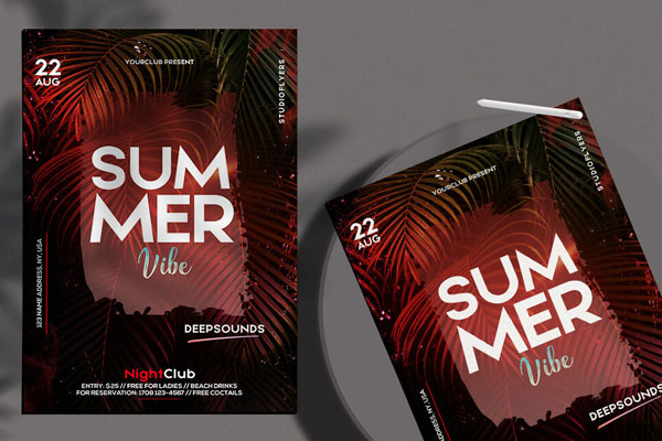 Reddish Tropical Summer Vibe Flyer Template FREE PSD