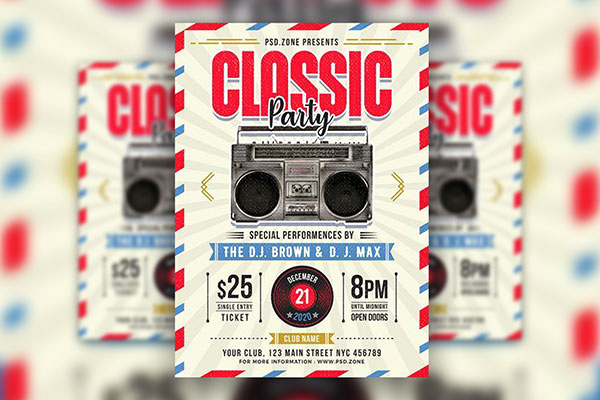 Retro Style Party Flyer Template FREE PSD