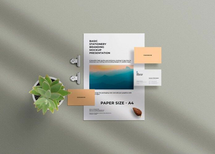 Set of Stationery Branding Mockup from a Top View FREE PSD