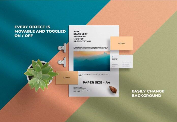 Set of Stationery Branding Mockup from a Top View FREE PSD