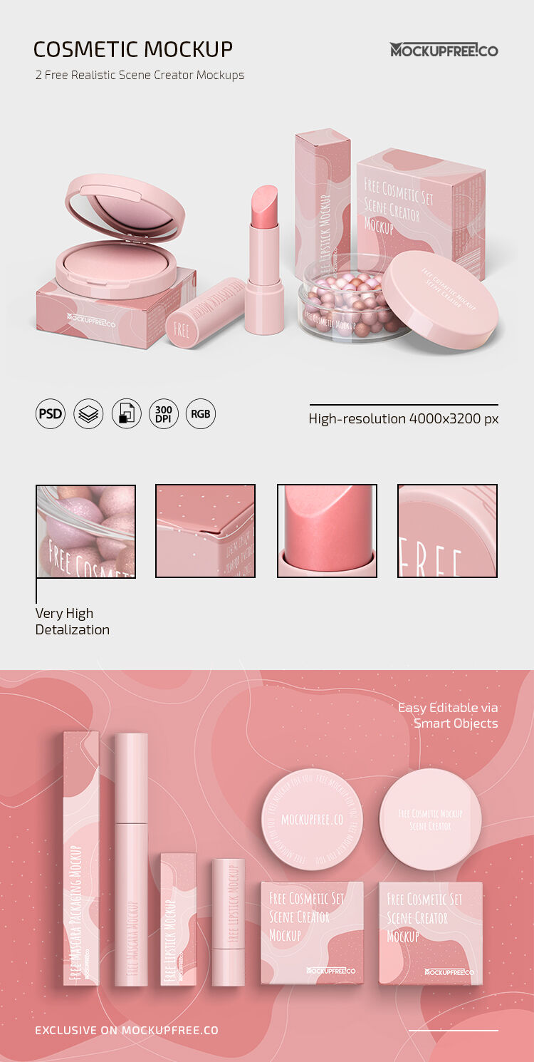 Set of Two Cosmetic Mockups with Box Packaging (FREE) - Resource Boy