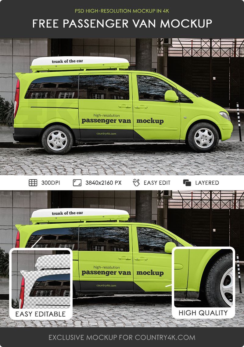 Side View of a Realistic Passenger Van Mockup Free Download | Resource Boy