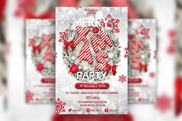 Snowy Merry Christmas Party Flyer Template FREE PSD