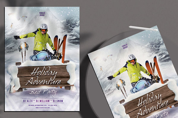 Snowy, Modern Holiday Flyer Template FREE PSD