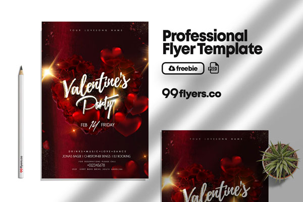 Sparkly Elegant Valentine's Day Flyer Template FREE PSD