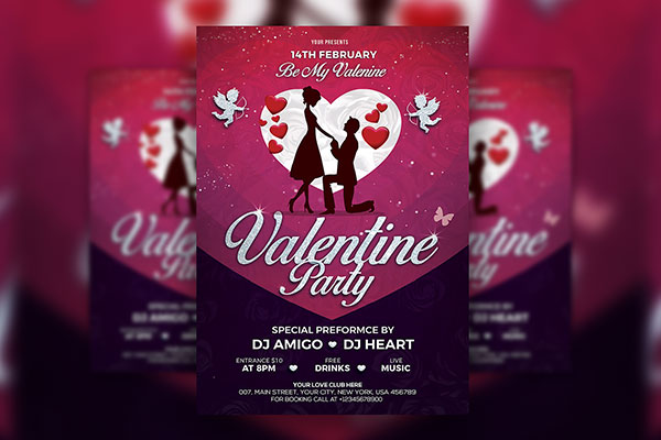 Sparkly Fancy Valentine's Day Party Flyer Template FREE PSD