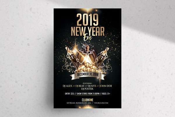 Sparkly Luxury New Year's Eve Flyer Template FREE PSD
