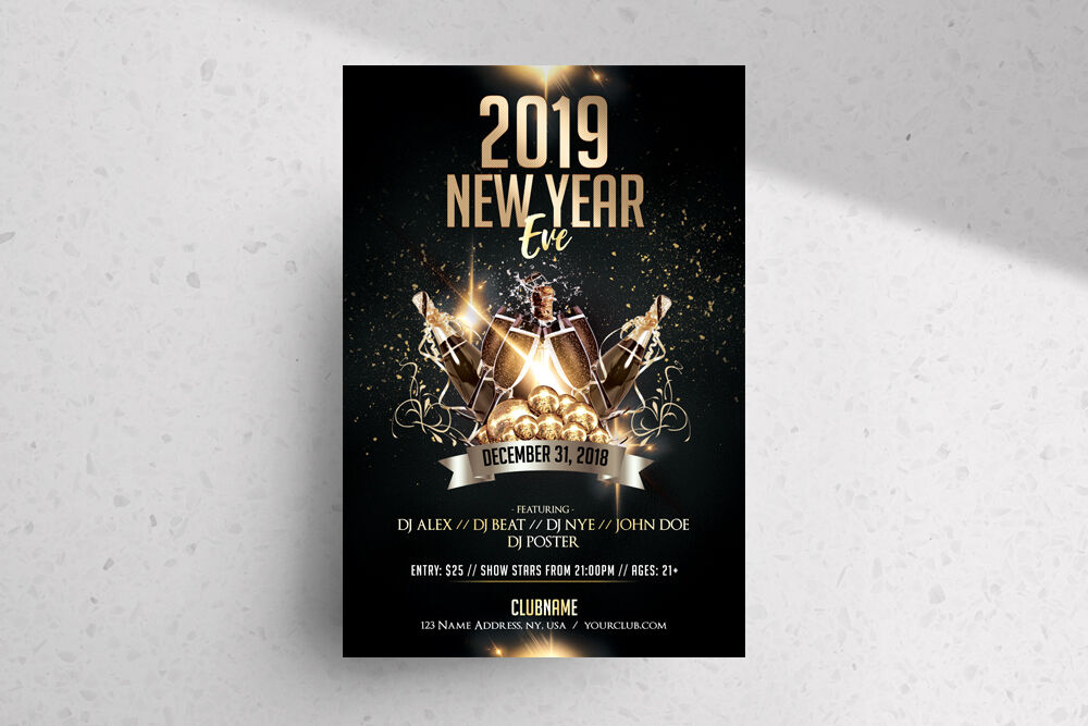 Sparkly Luxury New Year's Eve Flyer Template FREE PSD