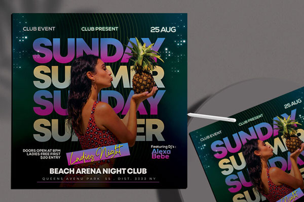 Sparkly Modern Summer Night Flyer and Instagram Template FREE PSD