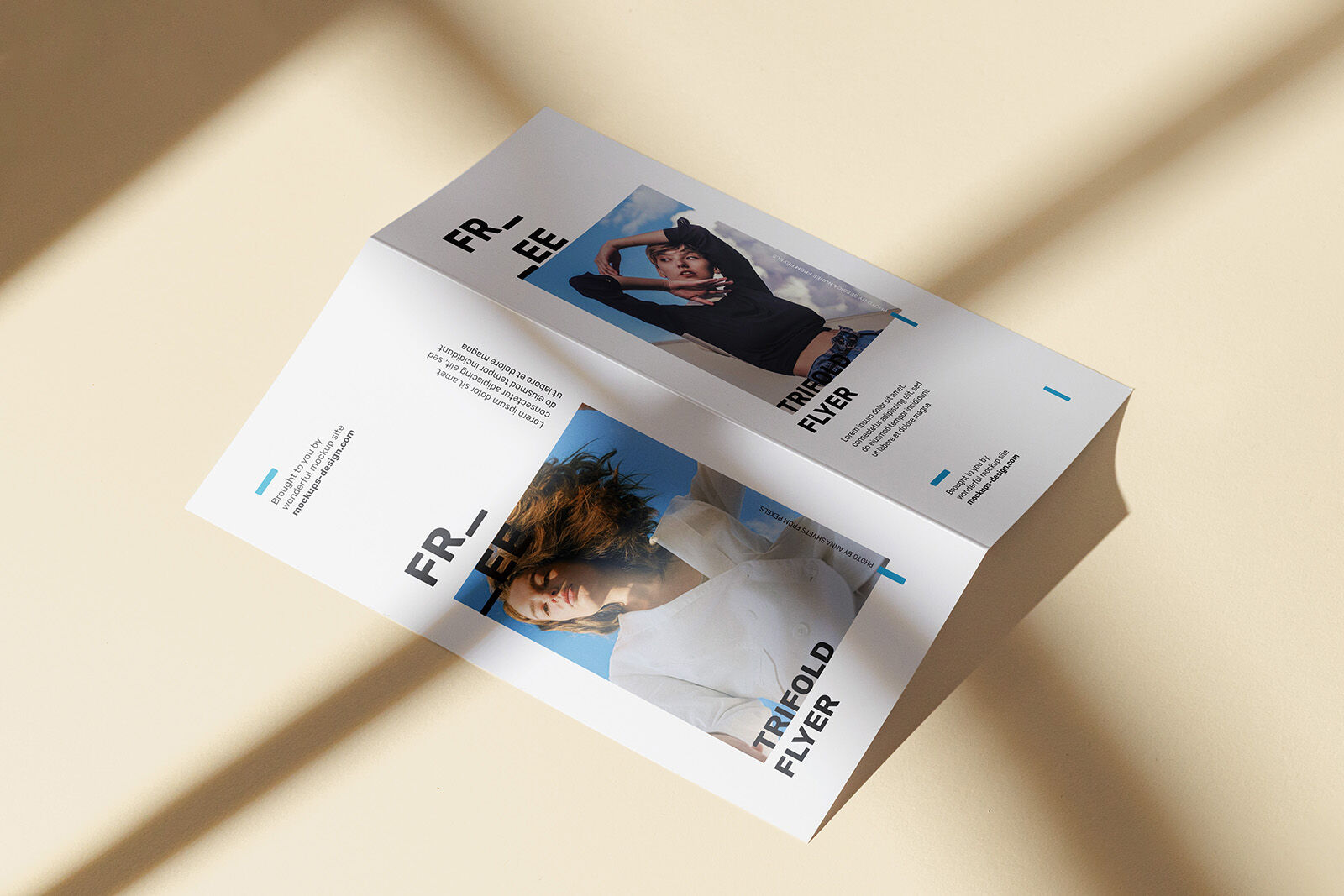 Top Side View of Face-down Bi-Fold Brochure Mockup (FREE) - Resource Boy