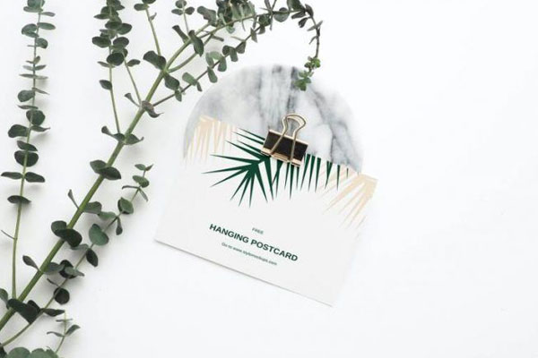 Top Side View of Hanging Postcard Mockup FREE PSD