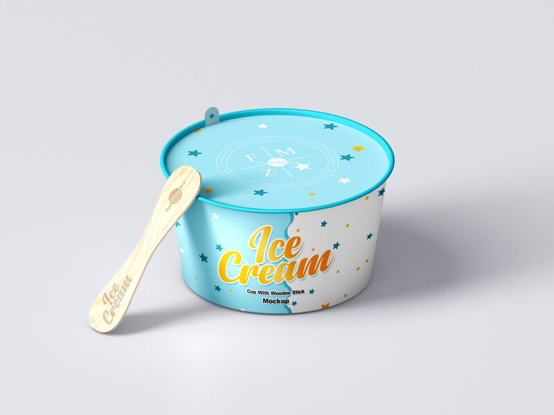 Top Side View of Ice Cream Cup with Wooden Stick Mockup FREE PSD