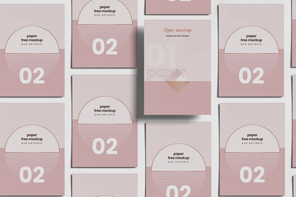 Top View Flyer Paper Grid Mockup FREE PSD