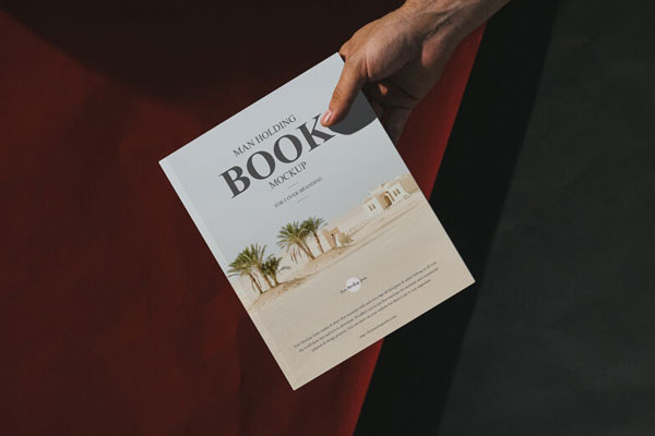 Top View Male Hand Holding Book Mockup FREE PSD