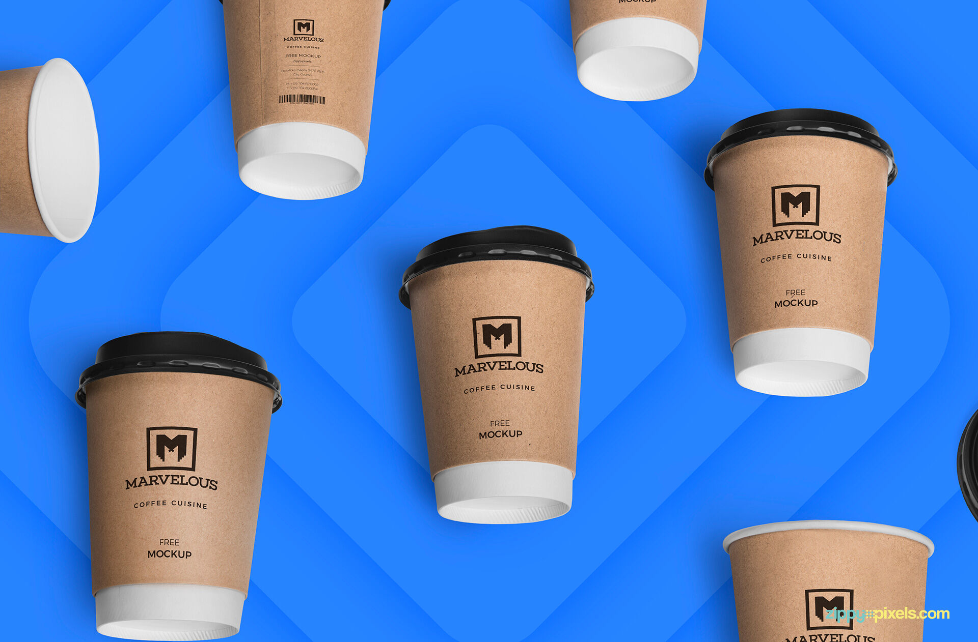 Top View Mockup of Coffee Cups Laying Down on Floor FREE PSD