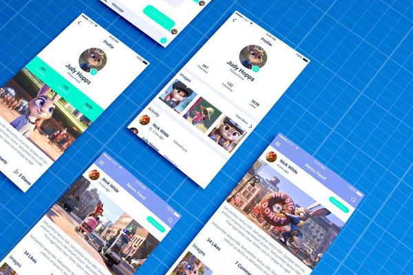 Top View of Mobile Apps on Blueprint Background Mockup FREE PSD
