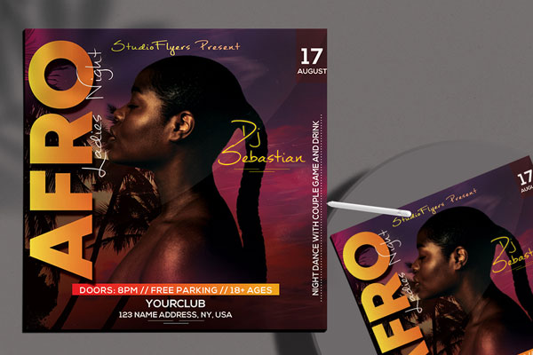 Tropical Modern Night Club Party Flyer and Instagram Template FREE PSD