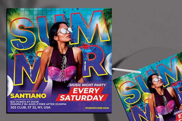 Tropical, Modern Summer Party Flyer Template FREE PSD