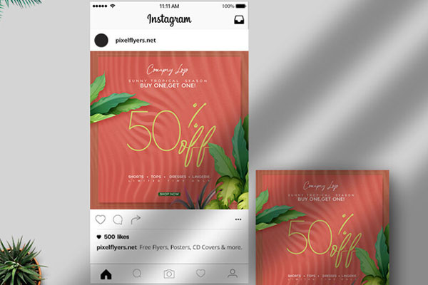 Tropical Summer Sale Instagram Post Template FREE PSD