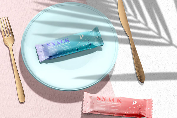 Two Candy and Snack Bars on a Table Mockup FREE PSD