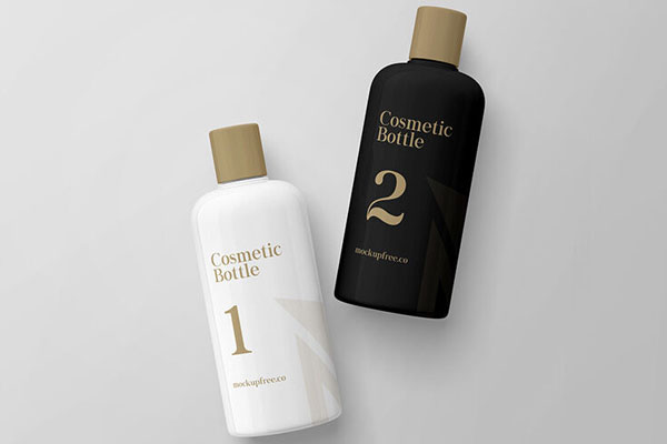 Two Mockups Featuring Lying and standing Cosmetic Bottles FREE PSD