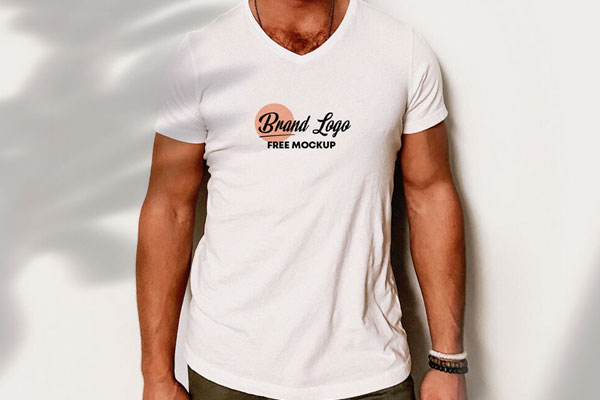 White T-Shirt Mockup with a Chest Logo and a Neck Tag (FREE) - Resource Boy