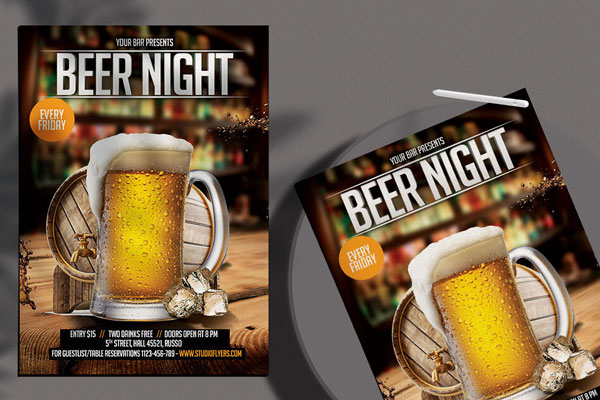 Vintage Wooden Beer Party Flyer Template FREE PSD