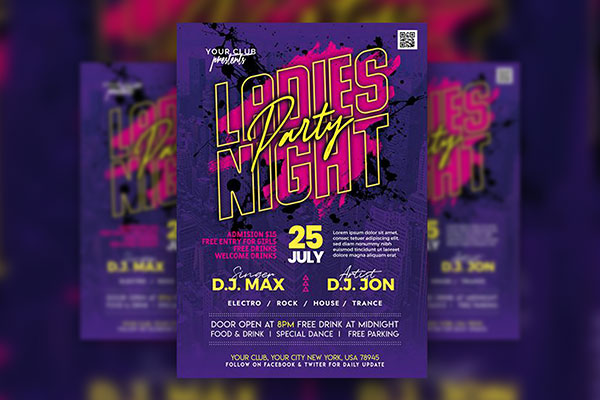 Violet and Pink Ladies Night Party Flyer Template FREE PSD