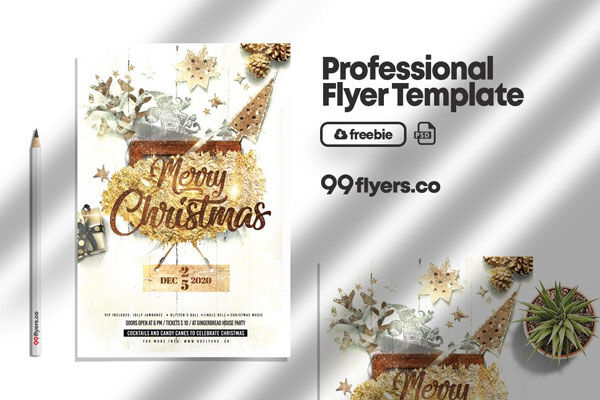 White and Gold Luxury Christmas Event Flyer Template FREE PSD