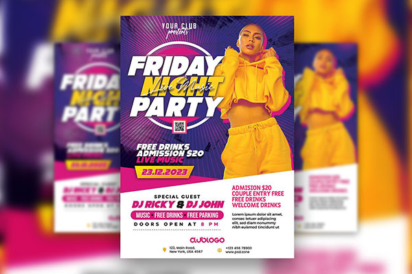 White and Purple Club Party Flyer Template FREE PSD
