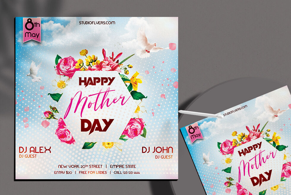 White, Blue Floral Mother's Day Flyer Template Free Download | Resource Boy