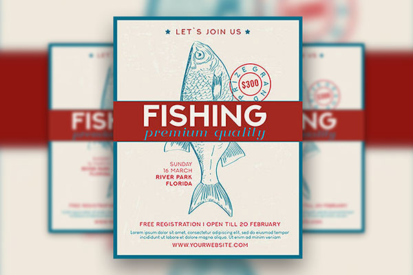 2 Border Illustrated Fishing Tournament Flyer Templates FREE PSD