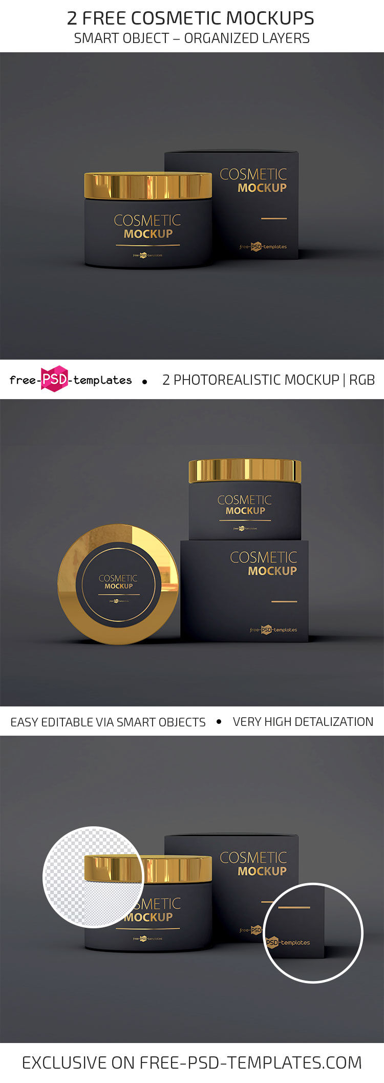 2 Cosmetic Mockups Featuring Cream Jar and the Packaging Box FREE PSD