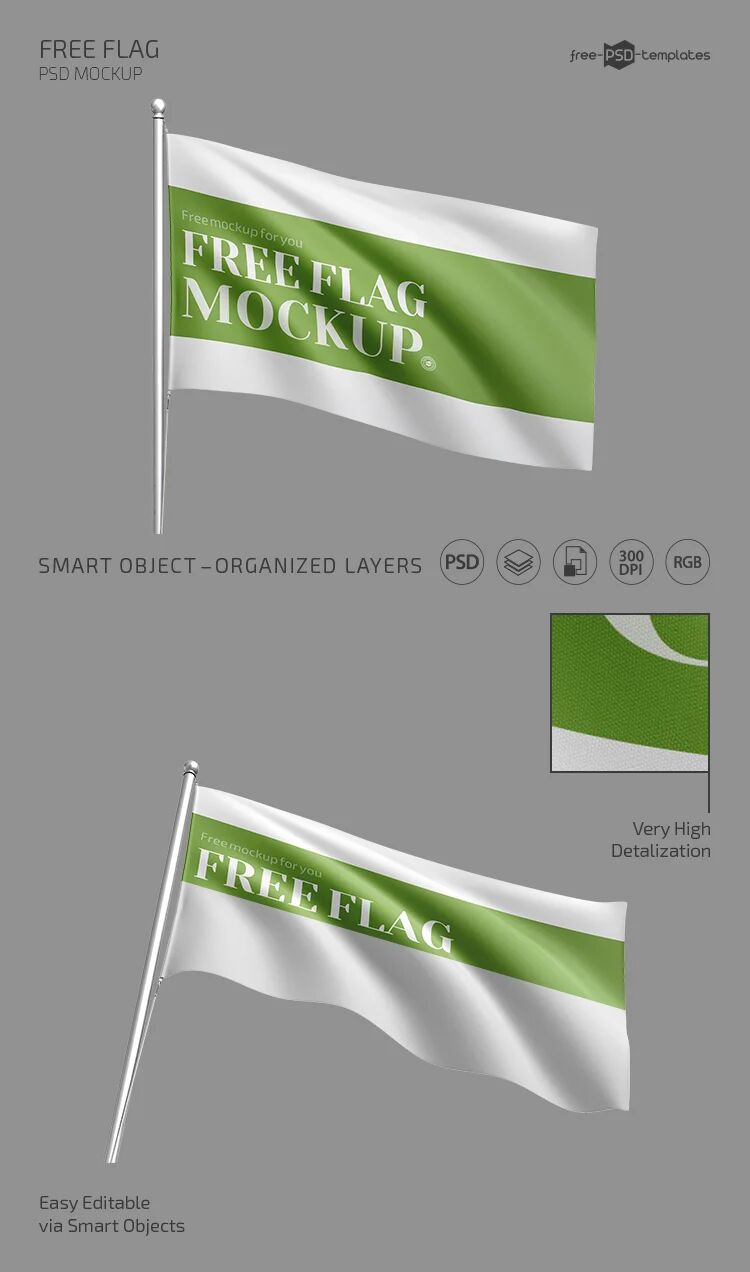 2 Flying Flag Mockups in Different Angles FREE PSD