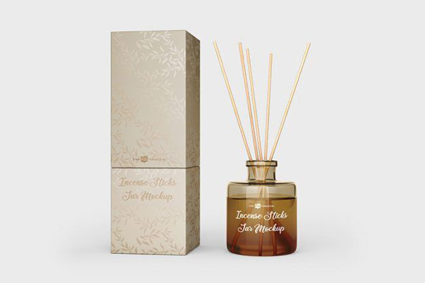 2 Mockups of Incense Sticks Jar and Packaging Box Free Download