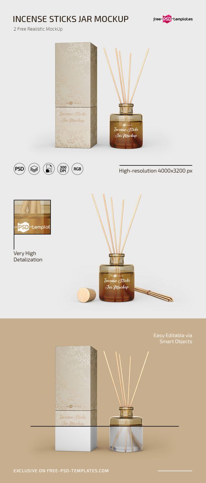 2 Mockups of Incense Sticks Jar and Packaging Box FREE PSD