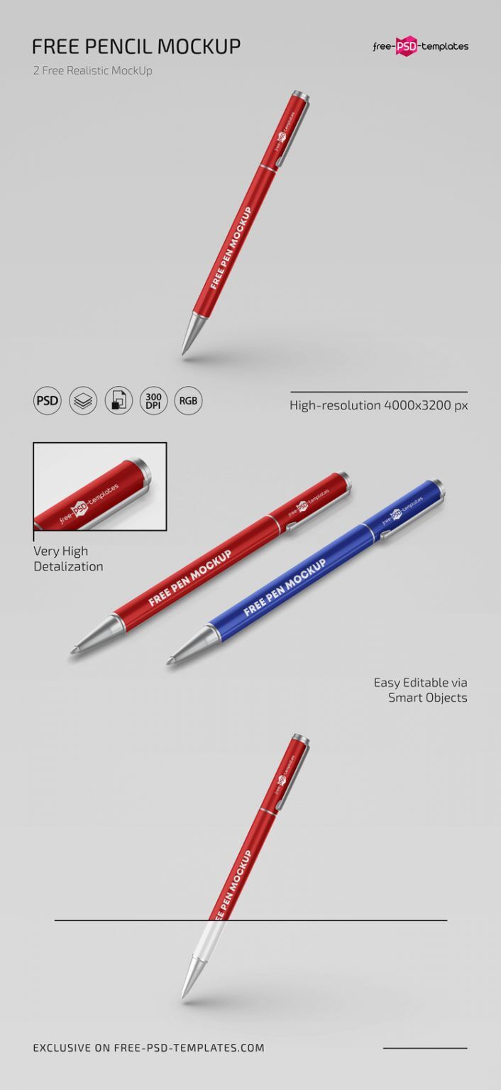 2 Mockups of Pencil Set from Different Angles FREE PSD