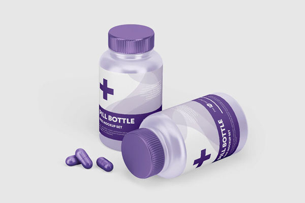 2 Mockups of Pill Bottles Set with Screw Caps FREE PSD