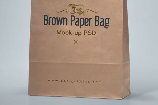3/4 View Brown Paper Packaging Bag Mockup FREE PSD