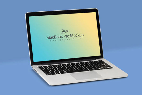 3/4 View Minimalistic Apple MacBook Pro on Floor Mockup FREE PSD