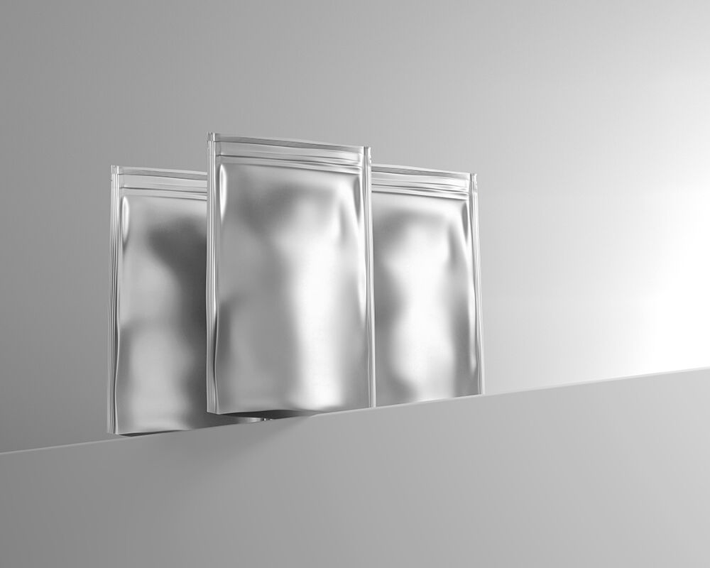 3/4 View Mockup of 3 Stand Up Foil Pouches FREE PSD