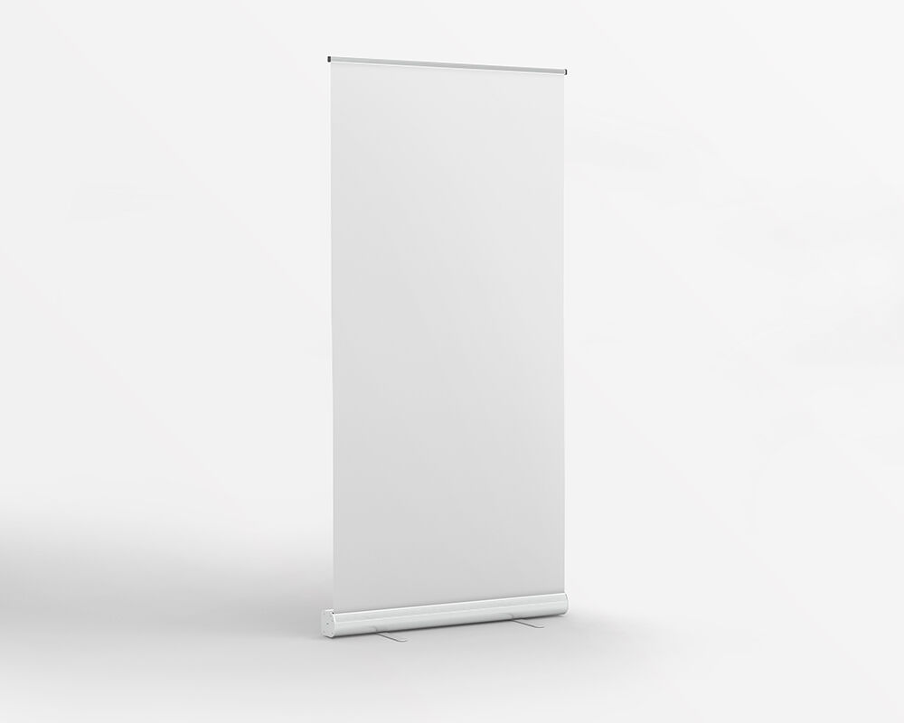 3/4 View of a Standing Roll-Up Banner Mockup FREE PSD