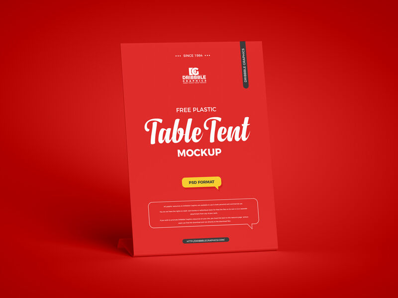 3/4 View Plastic Table Tent Mockup in Plain Setting FREE PSD