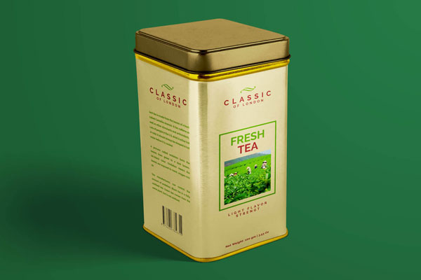 3/4 View Tall Rectangular Tea Tin Box Mockup FREE PSD