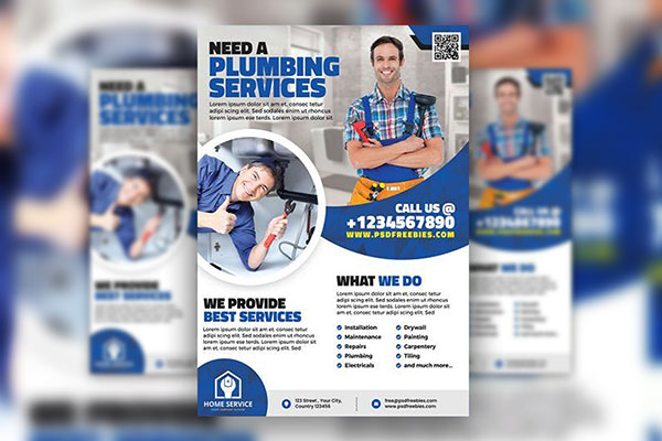 3 Abstract Plumbing Service Flyer Templates FREE PSD