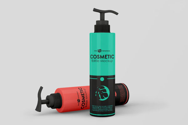 3 Cosmetic Dispenser Bottles Mockups with Different Views and Positions FREE PSD