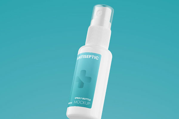 3 Floating Antiseptic Spray Bottle Mockups FREE PSD