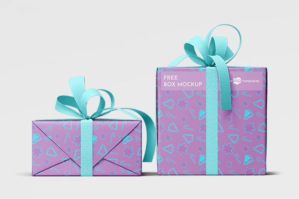 3 Gift Box with Ribbon Mockups in Different Views FREE PSD