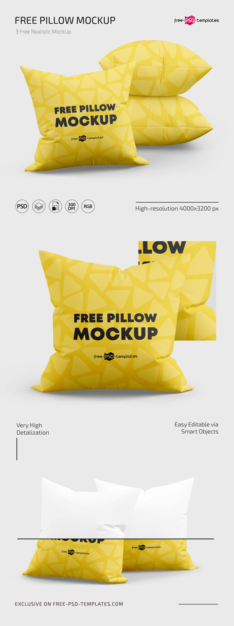 3 Mockups Featuring Square Pillows In Different Views (FREE)   Resource Boy