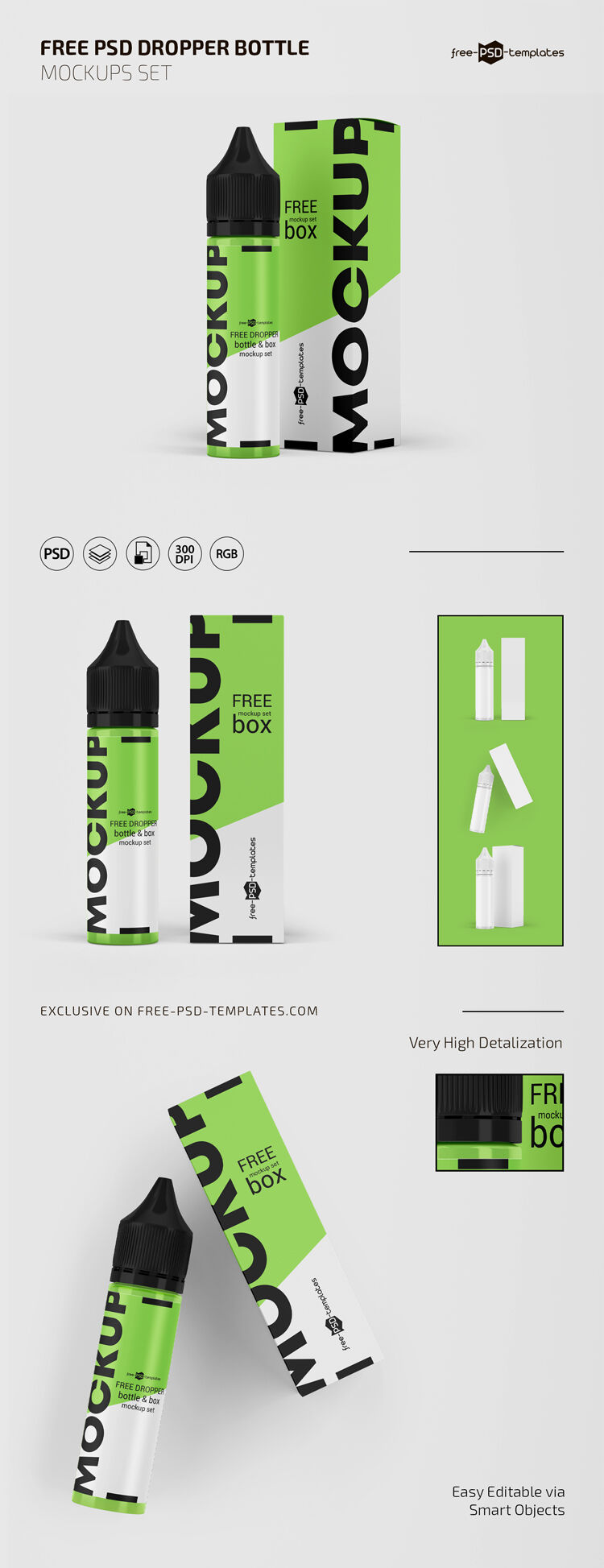 3 Mockups of Dispensing Cap Glue Bottle and the Packaging Box FREE PSD